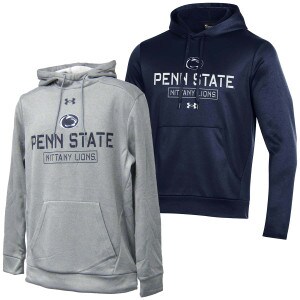 gray and navy hooded Under Armour sweatshirts with Penn State Nittany Lions and Athletic Logo